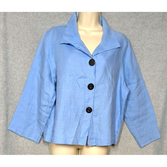 Habitat Clothes To Live In Shirt M 100% Linen Blue Button Up Relaxed Polished - Picture 4 of 8